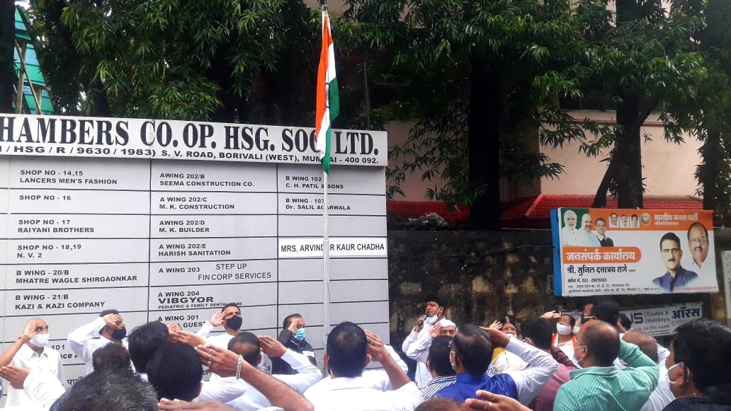 Began this Independence Day by Hoisting the flag at Court chambers CO.OP.HSG.SOT.LTD. S.V Road, Borivali (W) and gave wishes of 