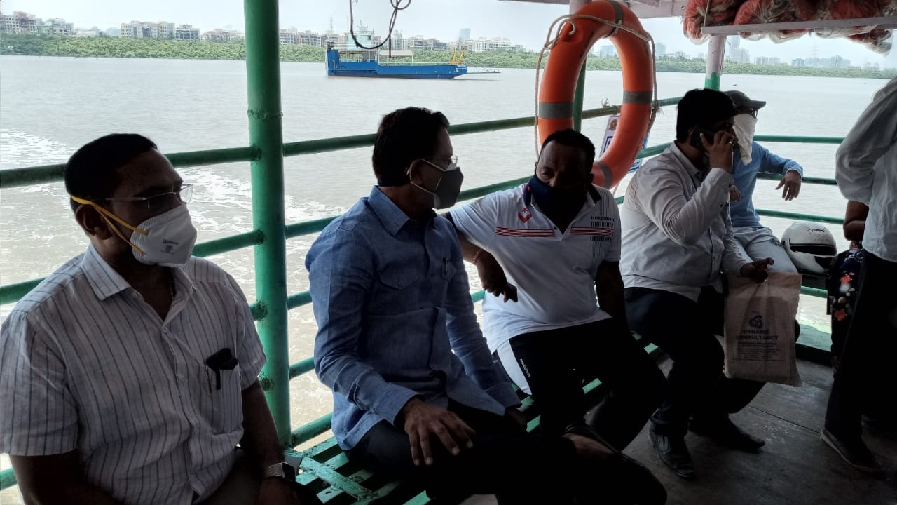 Inspected the site where the High Mast Light is planned to be set up while touring towards Manori Gorai as the other side of the creek is currently in darkness. Also carried out the inspection of the space allotted for setting up Public Toilet for the peo
