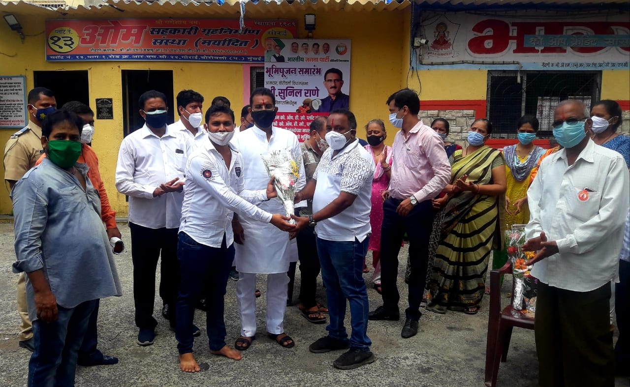 Performed Bhumi Poojan for the flooring work done in the Open Space between the two housing societies -  OM C.H.S., Plot No. 13, and  Bhagyashree C.H.S , Plot No. 12,  Gorai -2, Borivali (W); by utilising MLA Development Fund.  Also, visited Mrs.Bhagyashr