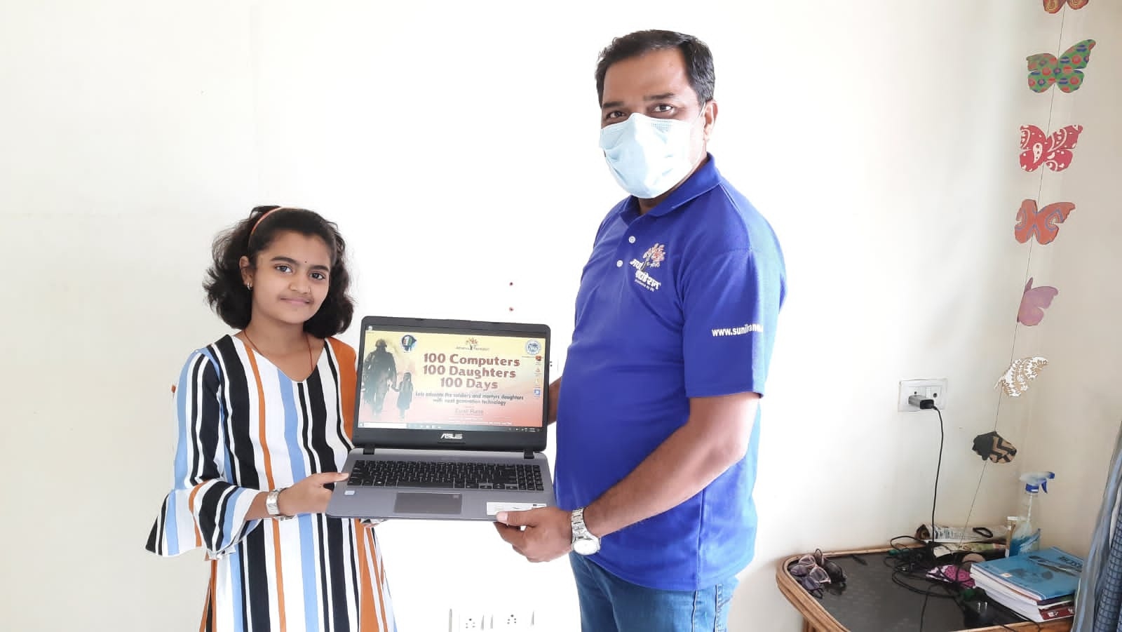 The team of Atharva Foundation has been travelling on behalf of me to complete the 100 Computers 100 Daughters 100 Days, an initiative under which more than 300 laptops will be donated to the daughters of martyred soldiers of India. In this regard, today 