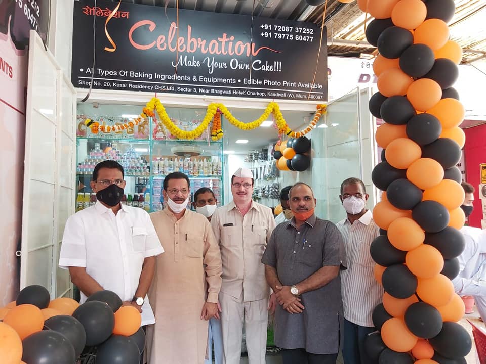 Today attended the inauguration ceremony of the 'Celebration' shop in Kandivali West and wished the owners Mr. Nanasaheb Shinde & Mrs. Shinde good luck for their future endeavours. At this time, MLA Shri. Yogesh Sagar, Corporator Mr. Bala Tawde were also 