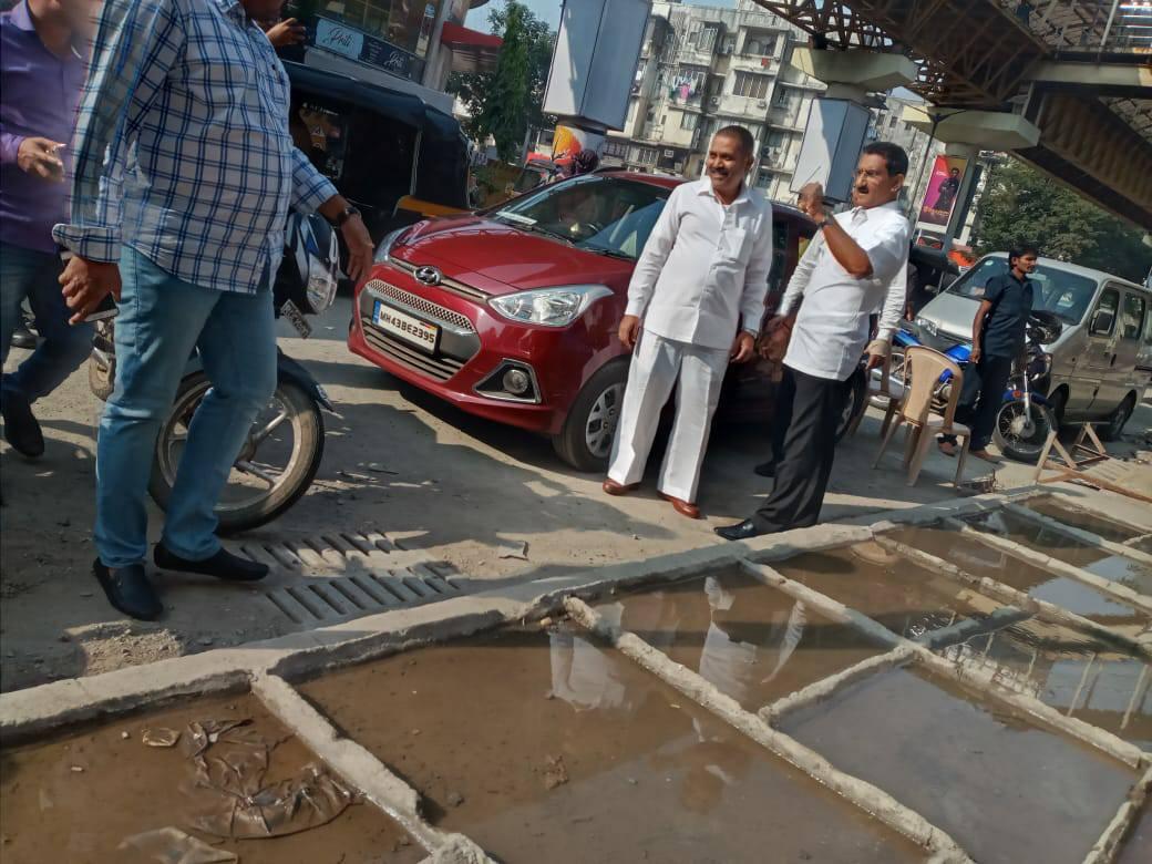 Shri. Sunil Rane supervising the road work being done for the betterment of the vicinity of SV Road, Borivali West.